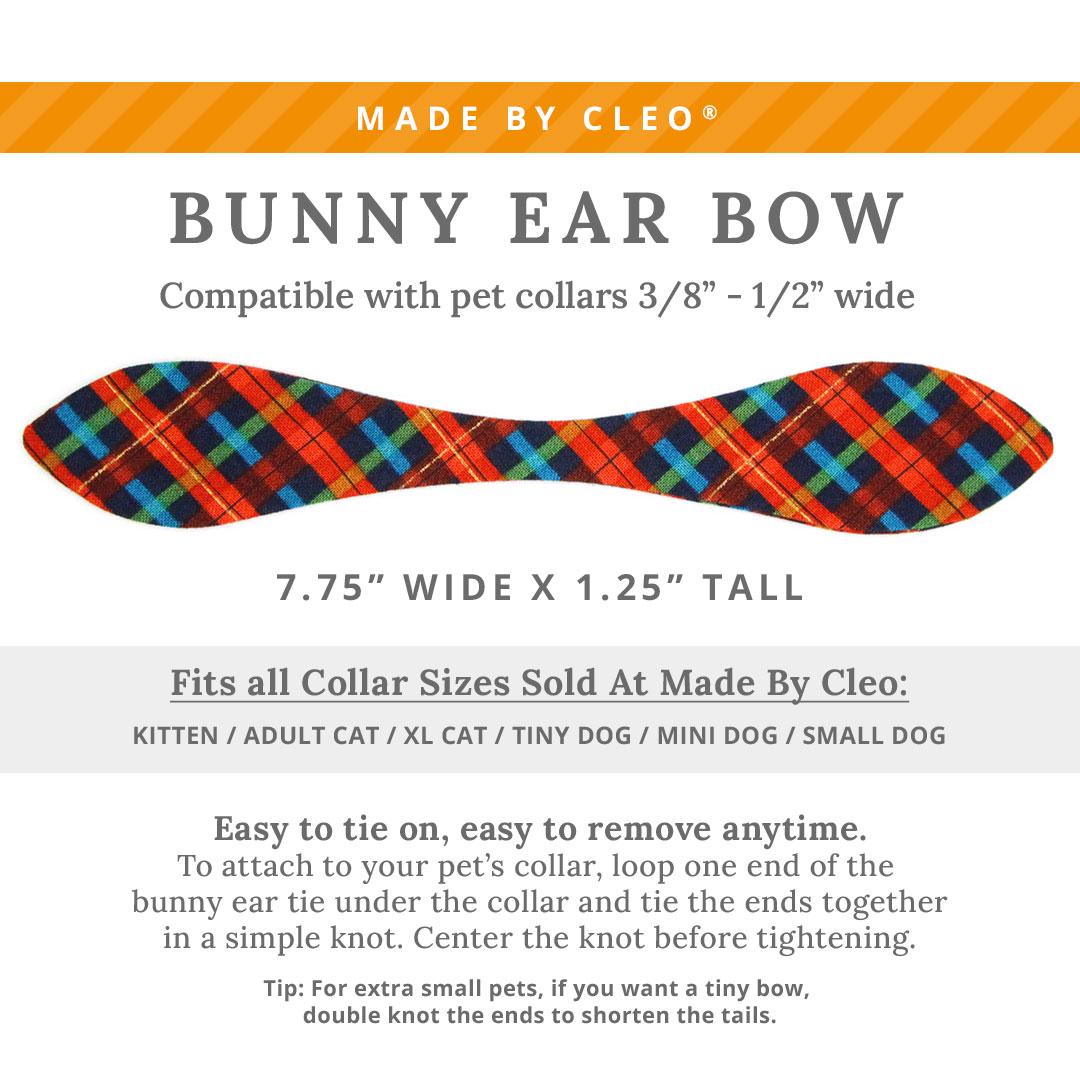 Cat Collar and Bunny Ear Bow Set - Bonfire Blaze - Red, Blue & Green Plaid Cat Collar w Matching Bunny Bow Tie Tie-On Scarf Cat, Kitten and Small Dog