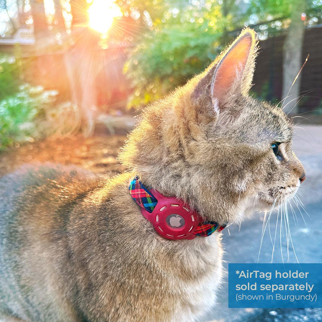 Cat Collar - Bonfire Blaze - Plaid Cat Collar Red, Green & Blue Plaid Winter and Fall Breakaway Buckle or Non-Breakaway Cat, Kitten and Small Dog Size
