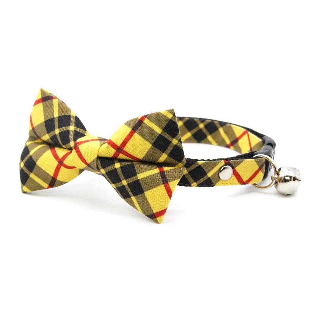 Bow Tie Cat Collar Set - Iconic - Yellow Macleod Tartan Plaid Cat Collar with Bow Tie Cat, Kitten, Small Dog Sizes