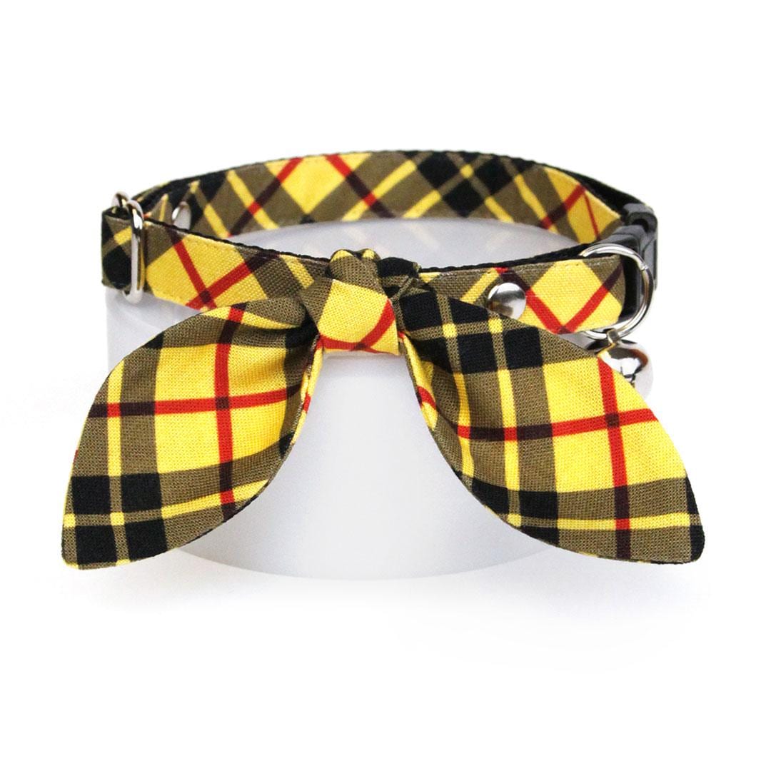 Cat Collar and Bunny Ear Bow Set - Iconic - Yellow Macleod Tartan Plaid Cat Collar w Matching Bunny Bow Tie Tie-On Scarf Cat, Kitten and Small Dog Siz