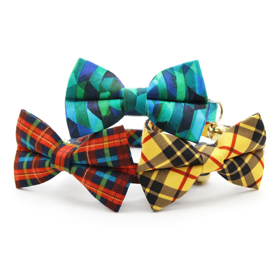 Bow Tie Cat Collar Set - Iconic - Yellow Macleod Tartan Plaid Cat Collar with Bow Tie Cat, Kitten, Small Dog Sizes