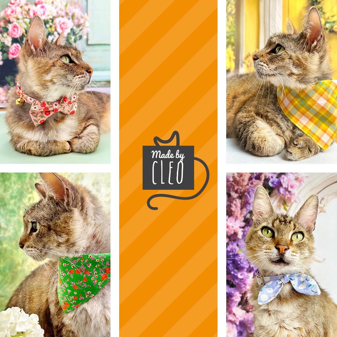 Cat Collar and Bunny Ear Bow Set - Derby - Green Plaid Gingham Cat Collar w Matching Bunny Bow Tie St. Patrick's Day, Spring, Easter, Wedding Tie-On S