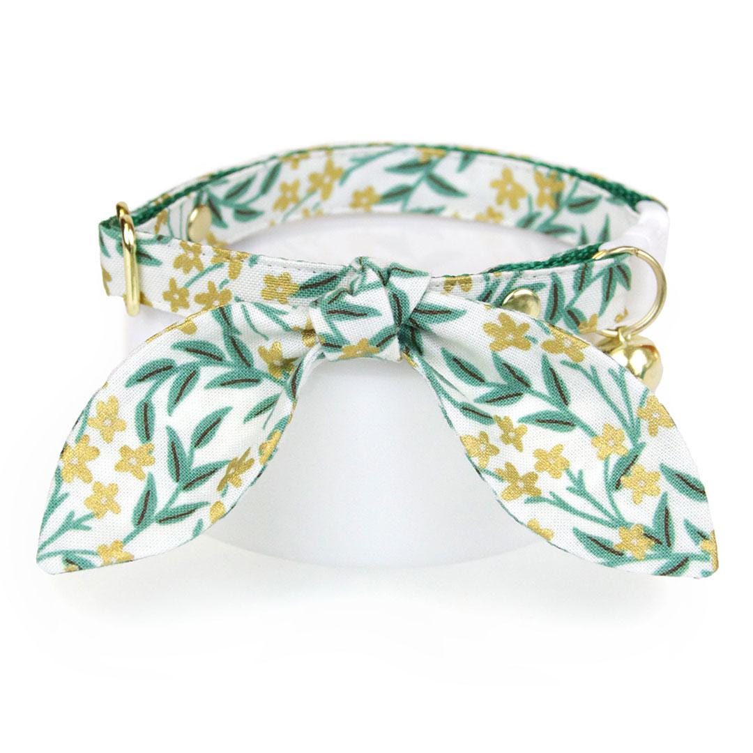 Cat Collar and Bunny Ear Bow Set - Golden Vine - Rifle Paper Co® Floral Green Cat Collar w Matching Bunny Bow Tie Tie-On Scarf Cat, Kitten and Small D