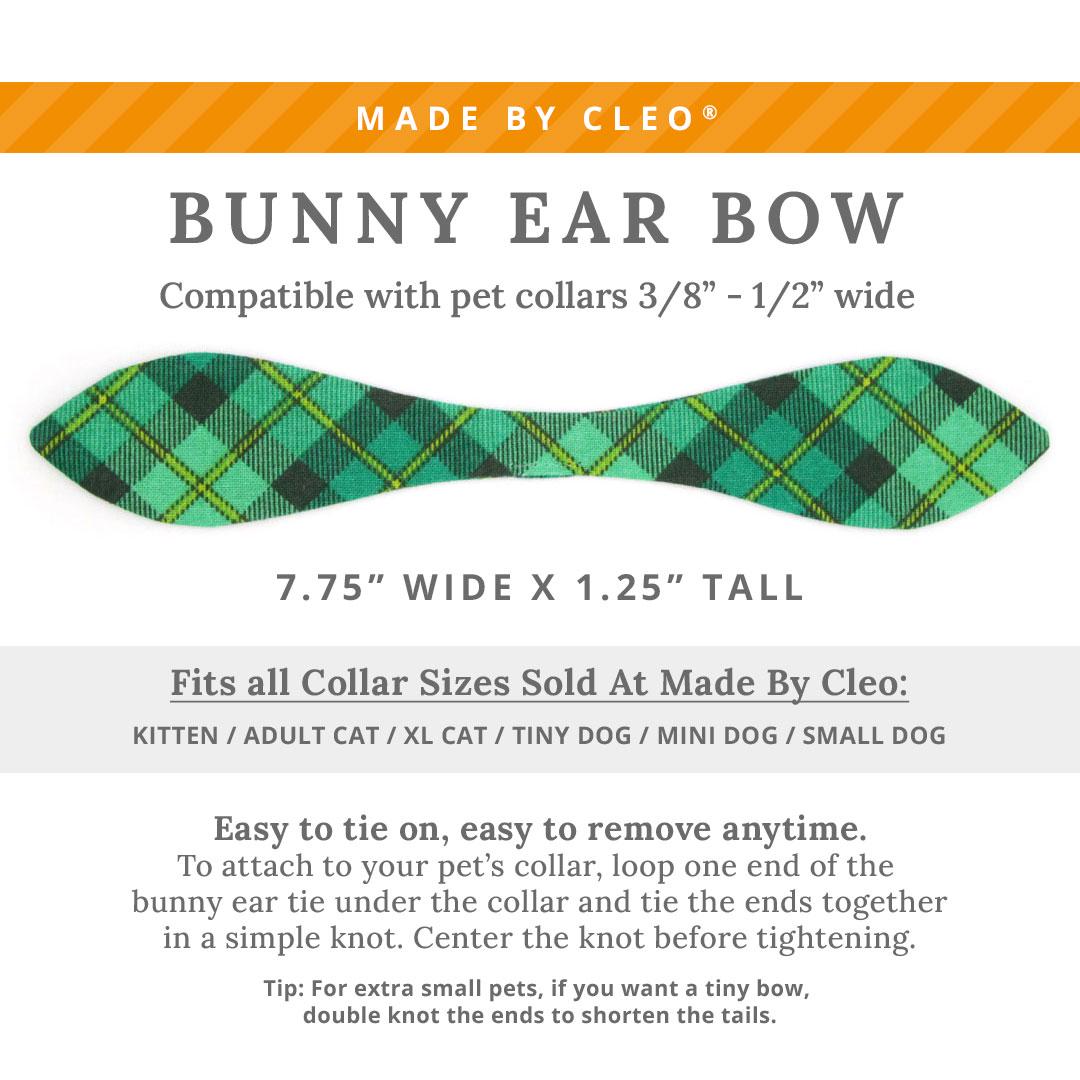 Cat Collar and Bunny Ear Bow Set - Dublin - St. Patrick's Day Green Plaid Cat Collar w Matching Bunny Bow Tie Tie-On Scarf Cat, Kitten and Small Dog S