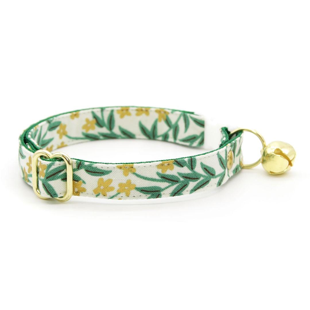 Cat Collar and Bunny Ear Bow Set - Golden Vine - Rifle Paper Co® Floral Green Cat Collar w Matching Bunny Bow Tie Tie-On Scarf Cat, Kitten and Small D
