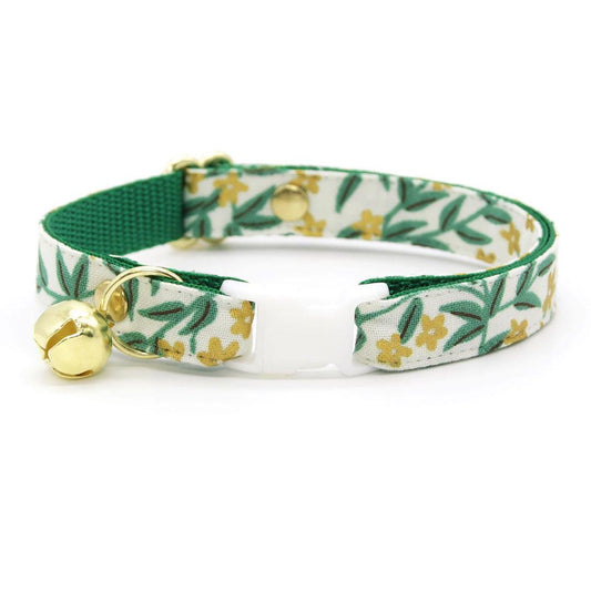 Cat Collar and Bunny Ear Bow Set - Golden Vine - Rifle Paper Co® Floral Green Cat Collar w Matching Bunny Bow Tie Tie-On Scarf Cat, Kitten and Small D