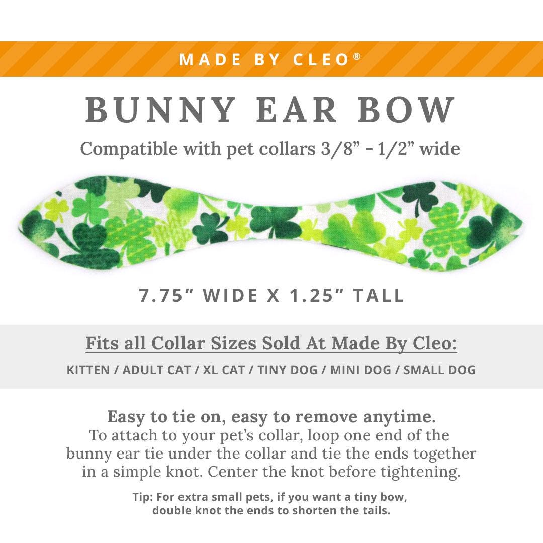 Cat Collar and Bunny Ear Bow Set - Shamrock Spirit - Green & White Clover Cat Collar w Matching Bunny Bow Tie St. Patrick's Day, Irish Tie-On Scarf Ca